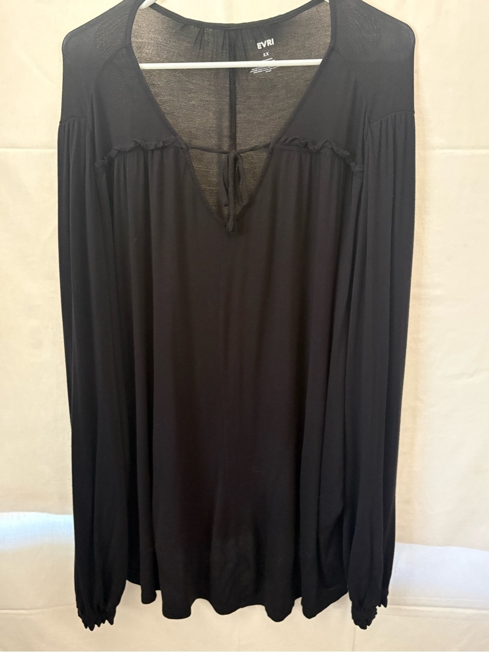 EVRI Black Long Sleeve V-Neck Tie Detail Women's Dress